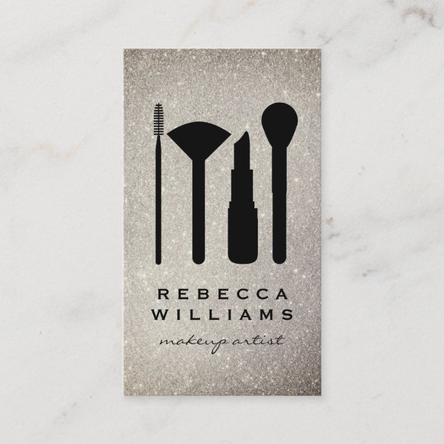 Elegant Faux Gold Glitter Makeup Set Business Card (Front)