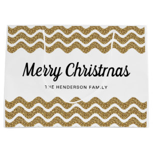 Elegant Faux Gold Glitter Merry Christmas  Large Gift Bag
