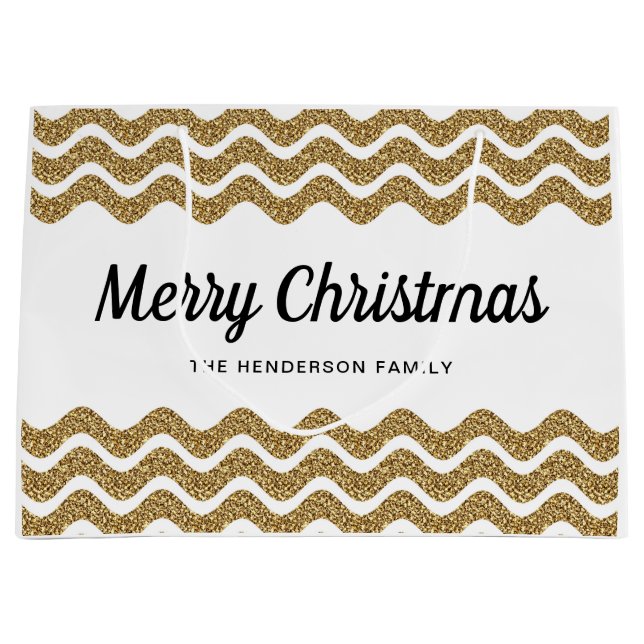 Elegant Faux Gold Glitter Merry Christmas  Large Gift Bag (Front)