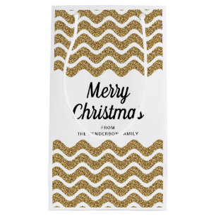 Elegant Faux Gold Glitter Merry Christmas Small Gift Bag