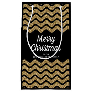Elegant Faux Gold Glitter Merry Christmas Small Gift Bag