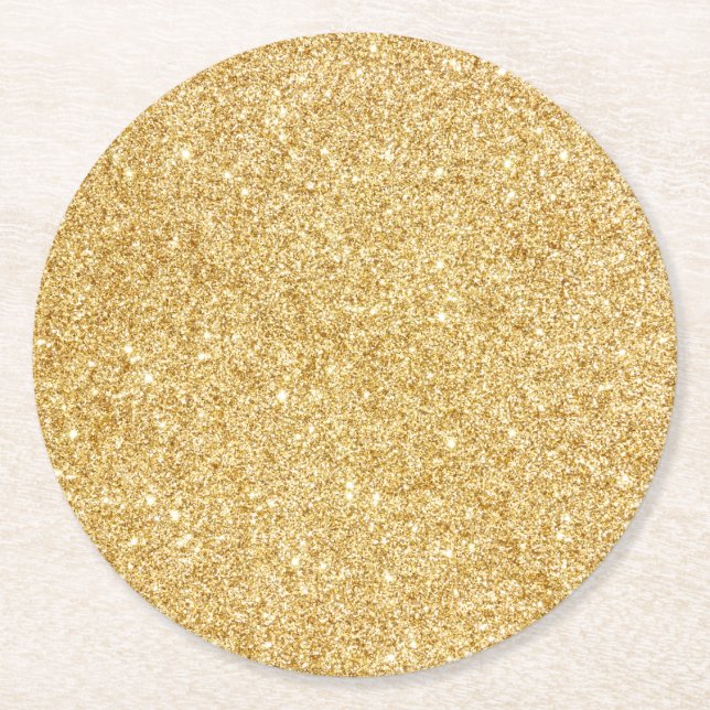 Elegant Faux Gold Glitter Round Paper Coaster (Front)