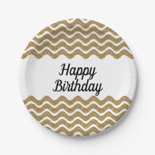 Elegant Faux Gold Glitter Stripes Christmas  Paper Plate