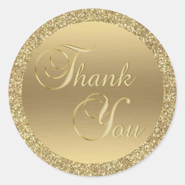 Elegant Faux Gold Glitter Thank You Envelope Seals (Front)
