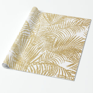 Elegant faux gold glitter tropical plants pattern wrapping paper