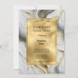 Elegant Faux Gold, Grey and White Marbled Event Invitation