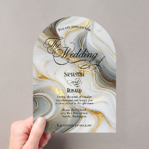 Elegant Faux Gold, Grey and White Marbled Wedding Acrylic Invitations