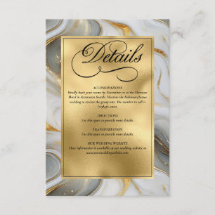 Elegant Faux Gold, Grey and White Marbled Wedding Enclosure Card