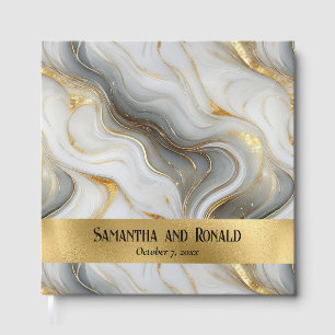 Elegant Faux Gold Grey White Marbled Wedding Guest Book