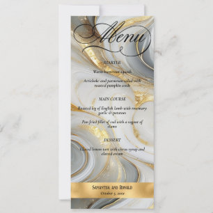 Elegant Faux Gold Grey White Marbled Wedding Menu Invitation