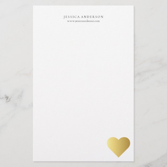 Elegant Faux Gold Heart Personalised Stationery (Front)