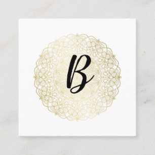 Elegant Faux Gold Lace - Calligraphy Monogram Square Business Card