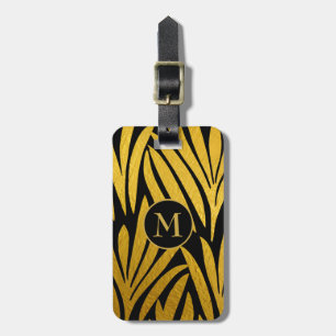Elegant Faux Gold Leaf Black Monogrammed Luggage Tag