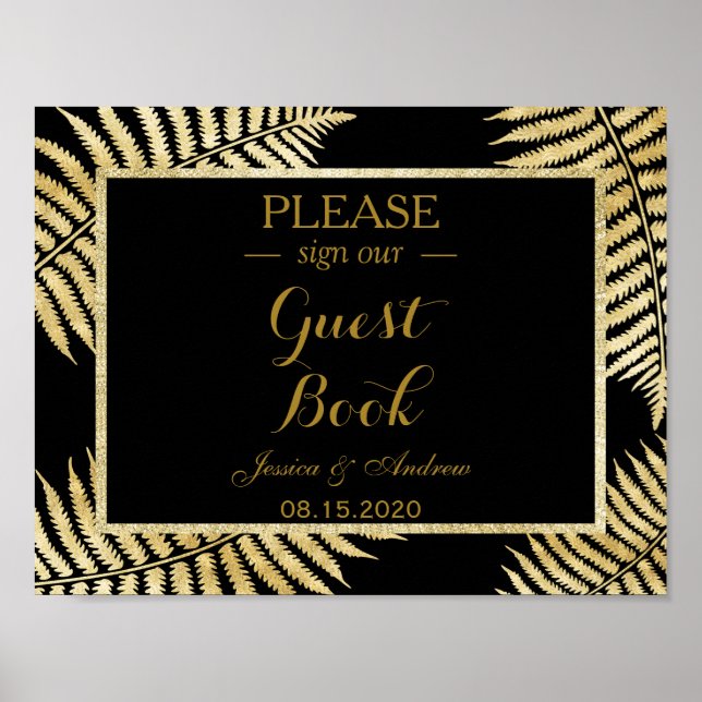 Elegant Faux Gold Leaf Bracken Wedding Poster (Front)