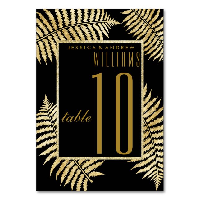 Elegant Faux Gold Leaf Bracken Wedding Table Number (Front)