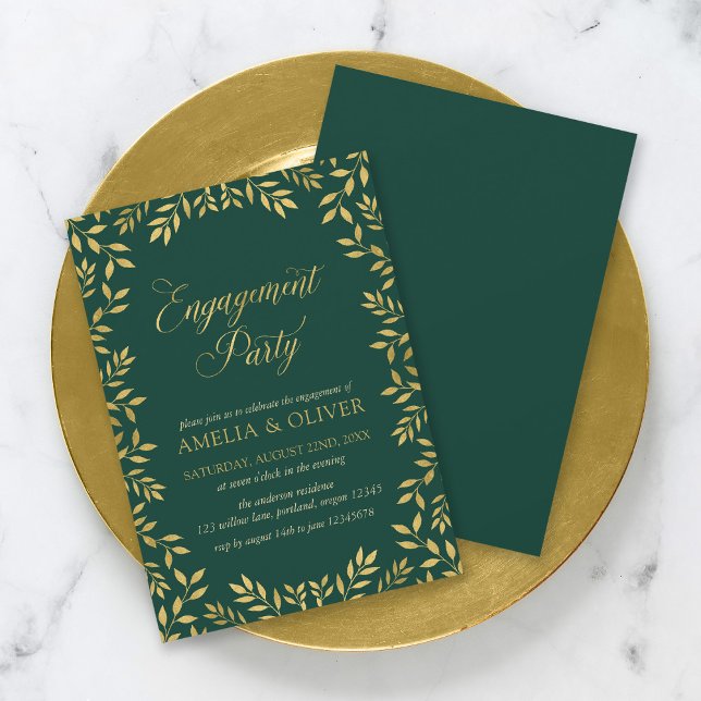 Elegant Faux Gold Leaves Engagement Party Invitation (Creator Uploaded)