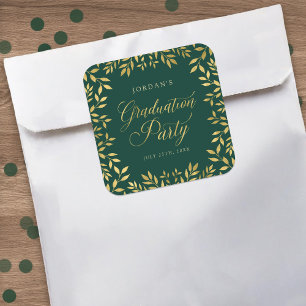 Elegant Faux Gold Leaves Graduation Party Square Sticker