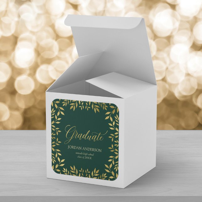 Elegant Faux Gold Leaves Green Graduate Square Sticker (Creator Uploaded)