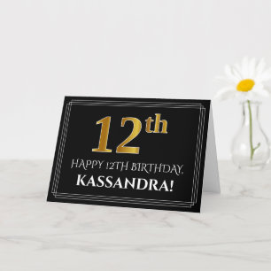 Elegant Faux Gold Look "12th" Birthday + Name Card