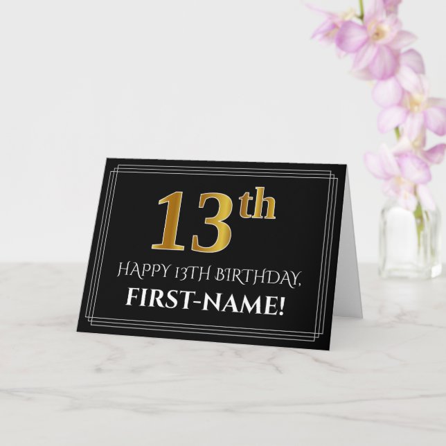 Elegant Faux Gold Look "13th" Birthday + Name Card (Orchid)