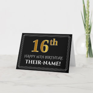 Elegant Faux Gold Look "16th" Birthday + Name Card