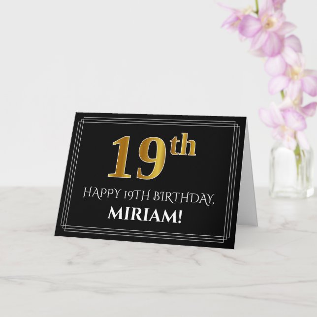 Elegant Faux Gold Look "19th" Birthday + Name Card (Orchid)
