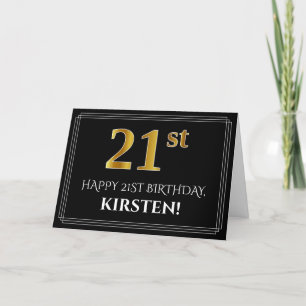 Elegant Faux Gold Look "21st" Birthday + Name Card