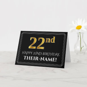 Elegant Faux Gold Look "22nd" Birthday + Name Card