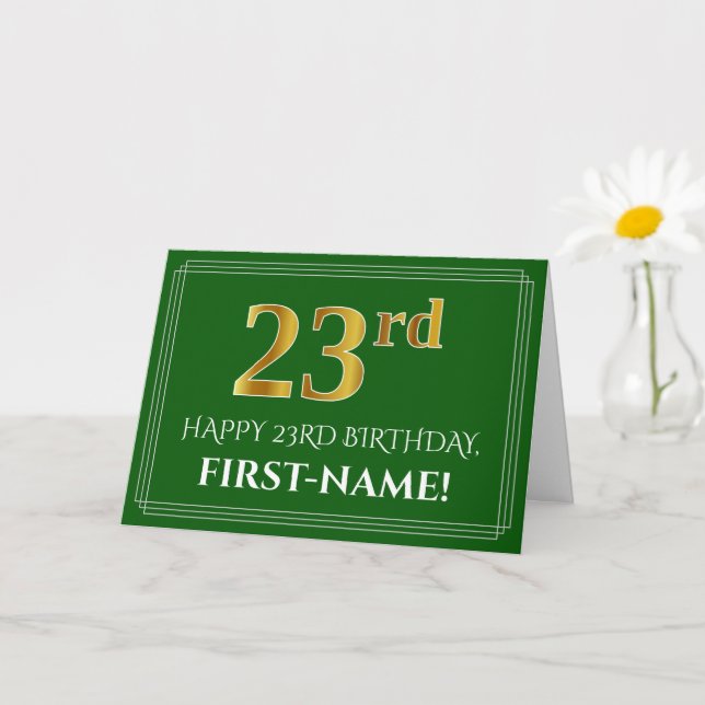 Elegant Faux Gold Look 23rd Birthday, Name (Green) Card (Small Plant)