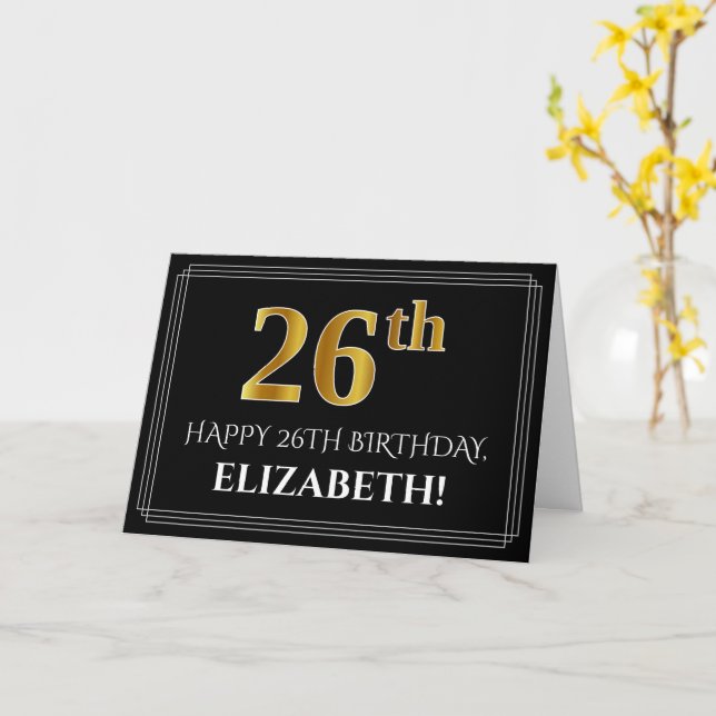Elegant Faux Gold Look "26th" Birthday + Name Card (Yellow Flower)