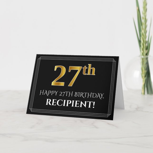 Elegant Faux Gold Look "27th" Birthday + Name Card (Front)