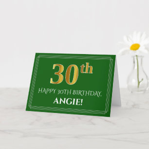 Elegant Faux Gold Look 30th Birthday, Name (Green) Card