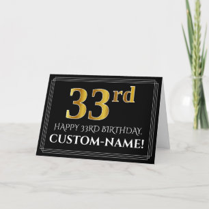 Elegant Faux Gold Look "33rd" Birthday + Name Card