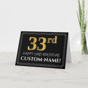 Elegant Faux Gold Look "33rd" Birthday + Name Card