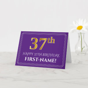 Elegant Faux Gold Look 37th Birthday, Name; Purple Card