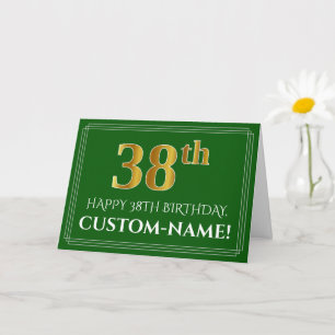 Elegant Faux Gold Look 38th Birthday, Name (Green) Card