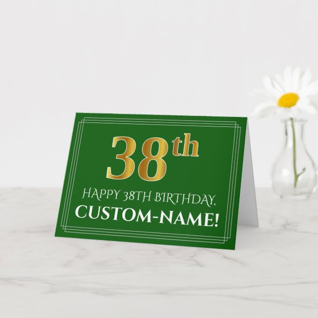 Elegant Faux Gold Look 38th Birthday, Name (Green) Card (Small Plant)