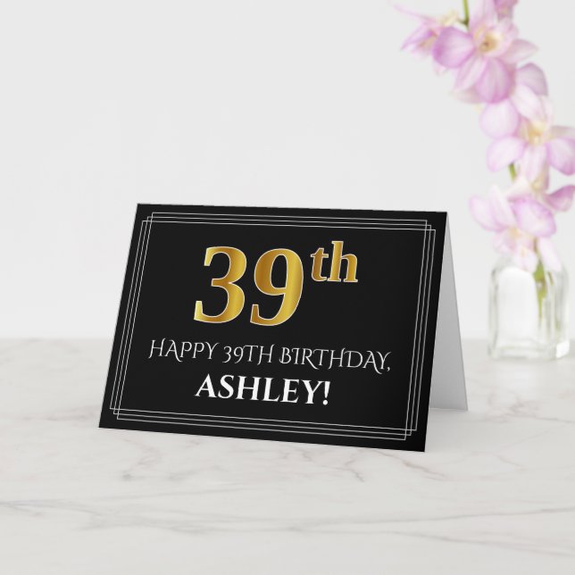 Elegant Faux Gold Look "39th" Birthday + Name Card (Orchid)