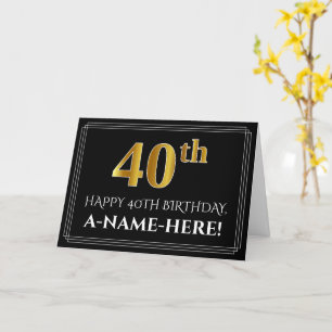 Elegant Faux Gold Look "40th" Birthday + Name Card