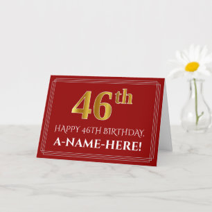 Elegant Faux Gold Look "46th" Birthday, Name (Red) Card