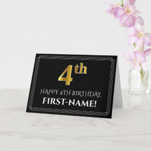 Elegant Faux Gold Look "4th" Birthday + Name Card