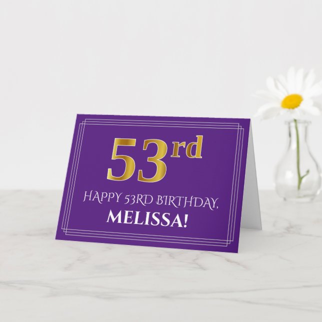 Elegant Faux Gold Look 53rd Birthday, Name; Purple Card (Small Plant)