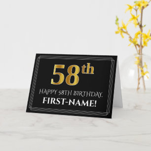 Elegant Faux Gold Look "58th" Birthday + Name Card