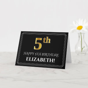 Elegant Faux Gold Look "5th" Birthday + Name Card