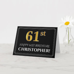 Elegant Faux Gold Look "61st" Birthday + Name Card