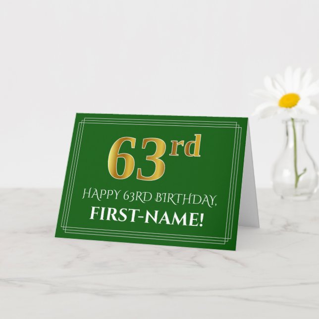 Elegant Faux Gold Look 63rd Birthday, Name (Green) Card (Small Plant)
