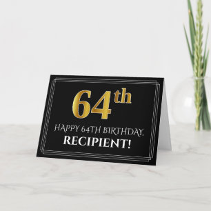 Elegant Faux Gold Look "64th" Birthday + Name Card