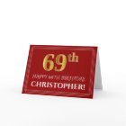 Elegant Faux Gold Look "69th" Birthday, Name (Red)