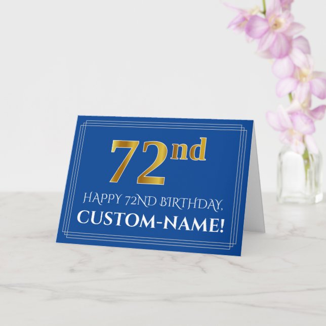 Elegant Faux Gold Look 72nd Birthday, Name (Blue) Card (Orchid)