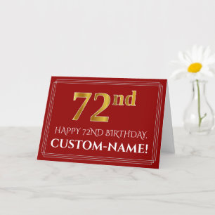 Elegant Faux Gold Look "72nd" Birthday, Name (Red) Card